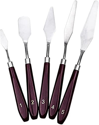 Zhongtou 5 Stück Malmesser Unterschiedliche Formaten Malspachtel Edelstahl mit Stabilem Kunststoffgriff Spachtel Acrylmalerei Set Einfach Reinigen für Acrylfarben Ölfarben Leinwand