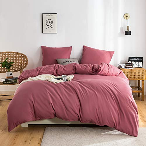 MOHAP Parure de Lit 4 Pièces Housse de Couette 220x240cm + Drap Housse 160x200cm avec 2 taies d'oreillers 65x65cm Vieux Rose pour 2 Personnes Parure 120 Fils/cm² en Microfibre