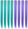MQY COLOR 8 PCS 21'' Bunte Haarschmuck Perückenteile Clip in Farbige Haarverlängerungen für Mädchen Party Highlights Synthetische Bunte Haarteile für Mädchen Damen (lavender türkis)