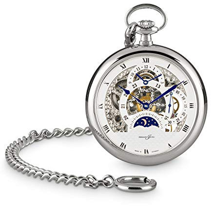 Hermann Jäckle Tuttlingen II Stilvolle und Elegante Skelett Taschenuhr mit hochwertigem Skelettwerk Handaufzug I Mineralglas | Qualitätshandwerk Kette und Reiseetui