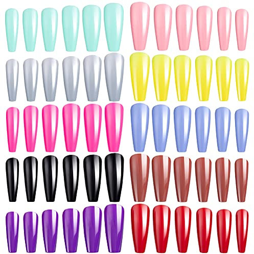 240 Pièces Faux Ongles Ballerine, Faux Ongles Extra-longs Acrylique en 10 Couleurs pour Femmes Filles Manucure et Nail Art DIY (12 Tailles)