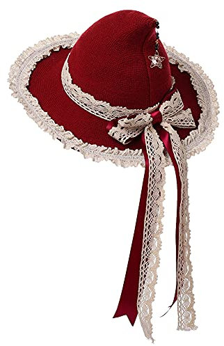 COSDREAMER Damen Hexenhut Wolle Strickmütze für Halloween Weihnachten Kostüm Party (Rot)