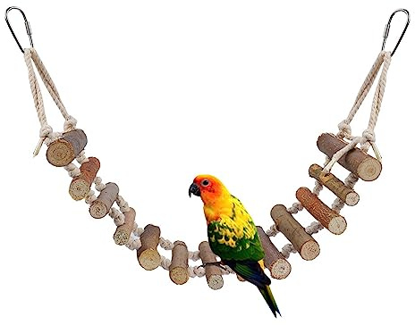 HEEPDD Échelles pour Animaux de Compagnie d'oiseau, Jouet de balançoire d'échelle en Bois Corde Naturelle drôle pour Les Petits perroquets Moyens perruches calopsittes inséparables Conures de
