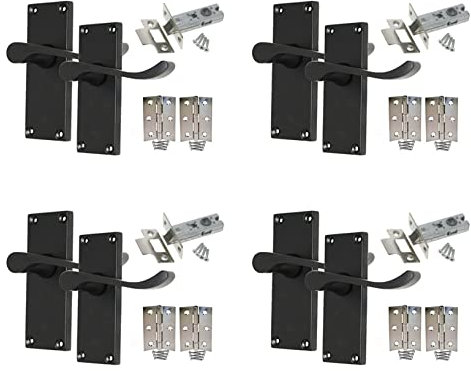 Haven Heritage Black Door Handles Internal Sets - Victorian Scroll Matt Black Door Handles Latch Door Handle (Latch Handle x 4)