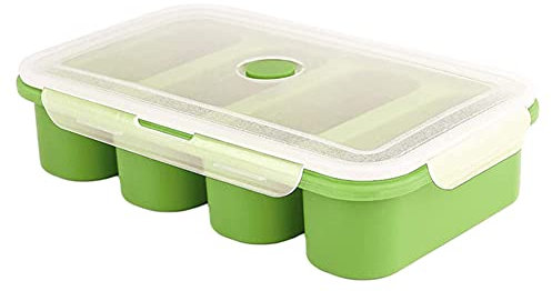 LIZHOUMIL Plateau de congélation en silicone pour soupe 4 cubes de congélation alimentaire moules avec couvercle Boîte d'emballage congelée Vert 4 cellules