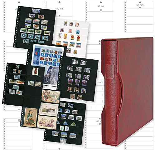 Lindner Komplettangebot: Ringbinder-Set Regular (1124) inkl.20 Omnia-Blätter nach Wahl (5 Schwarze Streifen (05P), Weinrot)