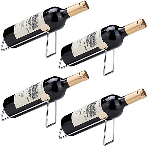 kaileyouxiangongsi Einfaches Weinregal, Tisch-Weinständer, Weinflaschenhalter, Geschenk für Küche, Heimdekoration, silberfarben, 4 Stück