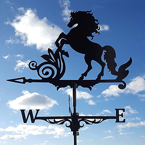 Wetterhahn Fürs Dach Pferden Form, Wetterfahne Metall für Garten, Windrichtungsanzeiger Gartendeko,Wetterhahn Dekoration,Windfahne für Garten Hinterhof Terrasse Hof Dach Ornament (Schwarz, 55x30cm)