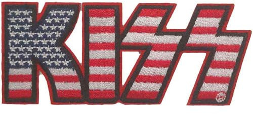 KISS Patch American Flag Band Logo Nue offiziell Rot Woven Iron On 40 x 95mm One Size
