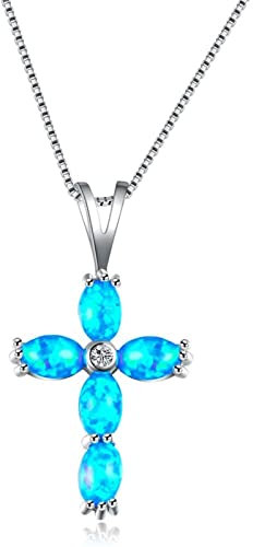 DAOMEI Vintage Ocean Blue Feueropal Kreuz Anhänger Halsketten Für Frauen Silber Farbe Party Geschenke