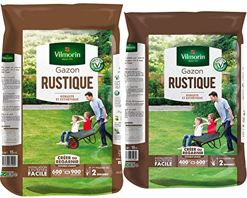 Vilmorin 4460418 Gazon Rustique, Vert, 15 kg & 4460417 Gazon Rustique, Vert, 10 kg
