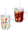 Relaxdays Set de 2 Vasos Infantiles, Diseño Frutas, Jarrita Agua Niños, con Asa, Tapa y Pajita, 400 ml, Transparente