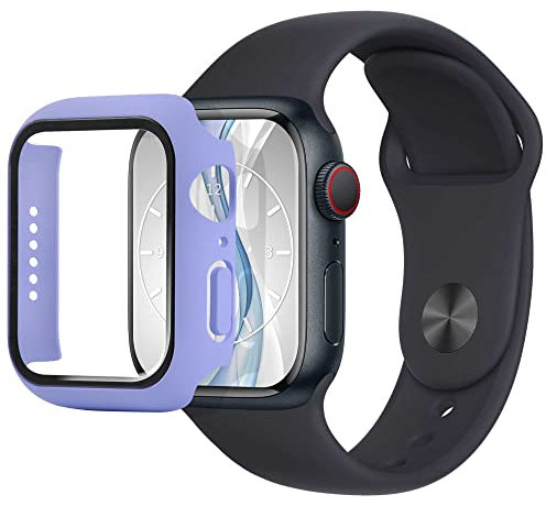 Custodia compatibile con Apple Watch 4, 5, 6, SE (44 mm) – Lilla – Pellicola protettiva integrata in vetro temperato – Protezione completa Bumper Caso Custodia protettiva in vetro temperato