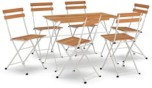vidaXL Bistro Set 7-TLG., Klappbar Gartenmöbel Set, Essgruppe mit Stahlrahmen, Balkonset Sitzgruppe Garnitur Klapptisch, Massivholz Akazie Stahl
