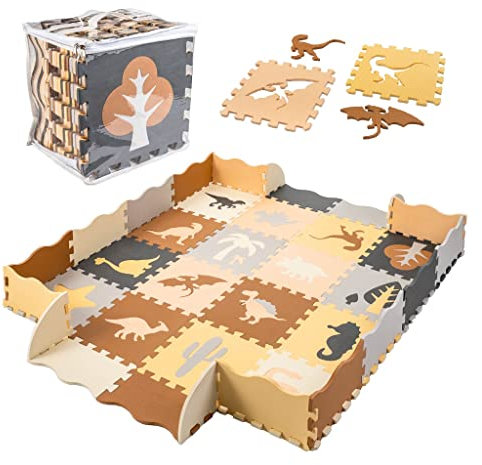 KOKOBOX Puzzlematte - Baby Krabbelmatte (30x30cm), Schaumstoff, 36 Teile, Dinosaurier-Thema