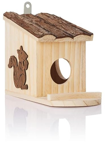 Eichhörnchen Futterstation aus Kiefernholz | inkl. Meisenknödel-Halter | Futterhaus mit 2 Einstiegs- und Fluchtlöchern