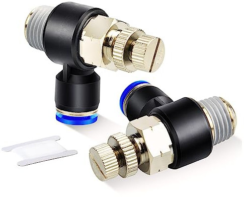 ERGAOBOY 5 Stück 6MM Schlauch OD x 1/8 BSP Ellenbogen mit Außengewinde 90 Grad Push to Connect Luftstromregelventil Pneumatische Anschlussverschraubungen