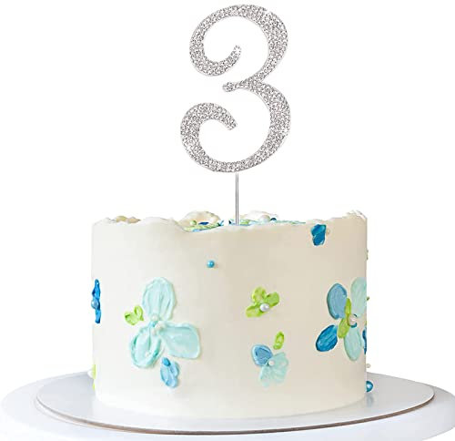 ENSTAB 0-9 Tortendeko Silber Strasssteine Happy Birthday Cake Topper Jahrestag Tortendeko(3), SHINY-10