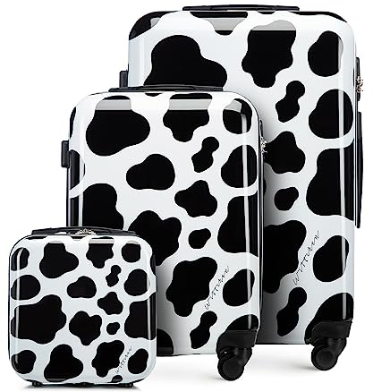 WITTCHEN Gepäckset Young-Kollektion ABS mit Polycarbonat Beschichtung und Teleskopgriff Handgepäck Koffer Set Reisekofferset (S+M+Kosmetikkoffer) Schwarz und Weiß