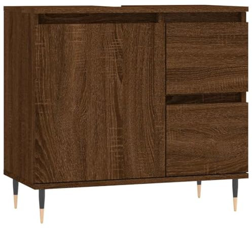 vidaXL Badezimmerschrank, Waschbeckenunterschrank mit viel Stauraum, Badschrank mit Eisenbeinen, Bad Unterschrank Waschbeckenschrank Badmöbel, Braun Eichen Optik Holzwerkstoff