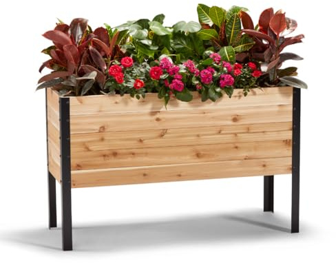 EARTH ELEVATED 100% Canadian Cedar Wood Elevated Garden Bed for Gardening - Planter Pot to Grow Herbs Flowers, and Vegetables at Home Indoor and Outdoor Patio Balcony Deck - 18” x 48” x 30”