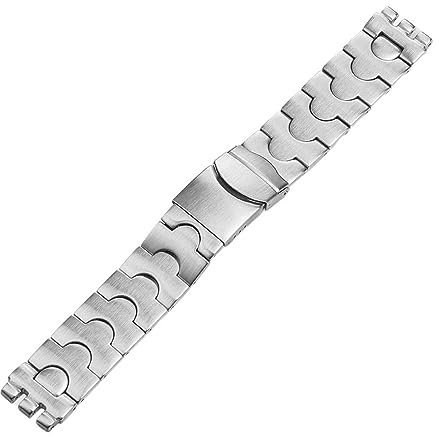 WAHRE Edelstahl-Armband, passend for Swatch-Uhrenarmband, 17 mm bis 19 mm, gezahnte Schnittstelle, Armbanduhren-Band for Männer und Frauen, solides Metall-Uhrenarmband(Silver,19mm)