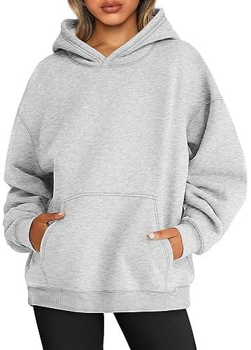WINKEEY Felpa Donna con Cappuccio Elegante Felpa Oversize Maniche Lunghe Maglione Inverno Sport Maglie Primaverili Donna,Grigio S