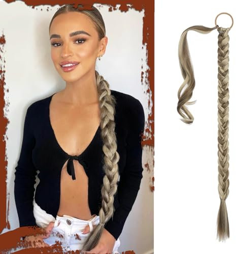Sofeiyan Braid Extensions Pferdeschwanz Verlängerung mit Haargummi 66cm Lange Geflochtener Ponytail Verlängerung Natürliches Haarverlängerung Synthetisches Zopf Haarteil für Damen