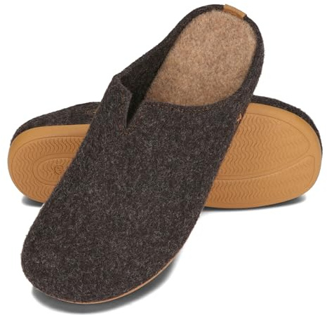 BeComfy Filttofflor för Herrar med Flexibel Gummisula 39-47 EU (Brun, Europeiska skostorlekar, Vuxen, Numeriskt, Medel, 41)