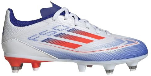 adidas Unisex Kinder F50 League Football Boots Firm Ground, Cloud White/solar red/Lucid Blue, 34 EU