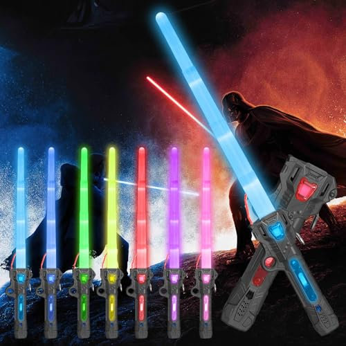 Lichtschwert Kinder, Laserschwert, 7 Farben Lichtschwert mit Sound, Retractable LED Lightsaber Spielzeug, Laserschwert Cosplay Spielzeug, Light Saber, Leuchtschwert Kinder (Schwarz)