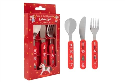 RSW Christmas Themed Kids Cutlery Set Tableware Knife Fork Spoon Santa Nutcracker Christmas Characters Xmas Festive Childs