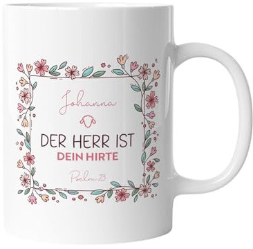 SALT-AND-LIGHT® Christliche Tasse personalisiert mit Namen Geschenk für Christen mit Bibelvers Kaffeetasse Geschenkidee | Der Herr ist dein Hirte | mug-christA-57