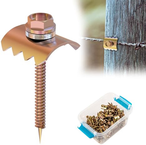 Wuno Shop 2 inch Wire Fence Staples, Fence Post Screws for Softwoods, Fence Fasteners for Wire Fencing, Reuse Fence Staple Nails with Wire Fixer for Wire Mesh and Woven Fencing -200 Pcs