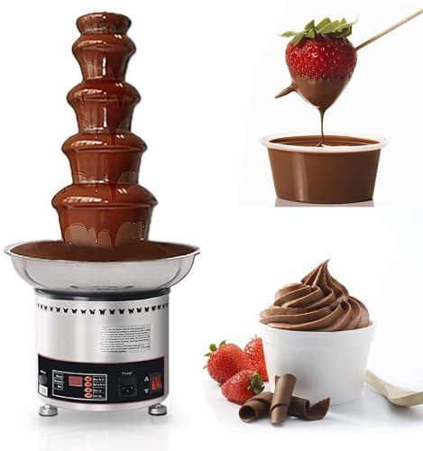 5 Tier Chocolate Fountain Machine, Electric Large Chocolate Melting Fondue Maker, Stainless Steel, Ideal for Sweet Treats, Fruits, Nuts or Party, Wedding, Cooking Household Birthday
