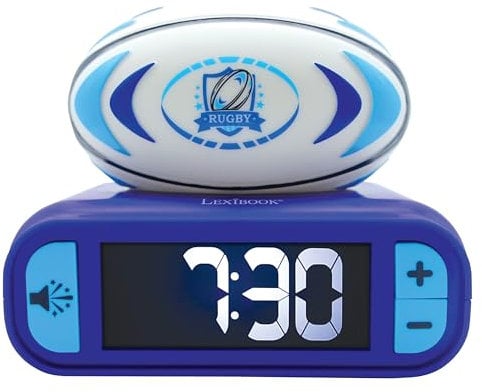 Lexibook RL800RG Rugby Rubgy Night Light Alarm Clock Sounds & Melodies Backlit LCD Screen Illuminated Snooze Function Blue/White