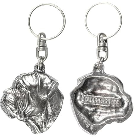Art-Dog Niedlicher Hundeschlüsselanhänger - Exklusive Kollektion Bullmastiff Schlüsselanhänger Hund - Versilberte Keyring mit 2,5 Schloss - 4,8x4,2x8,7cm