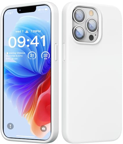 GOODVISH Liquid Silicone Case Designed for iPhone 13 Pro Case, Shockproof Gel Rubber Phone Case with [Anti-Scratch] Soft Microfiber Lining 4 Layers Thickened Cover 6.1 inch, White