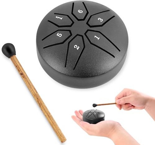EASTROCK Mini-Stahlzungentrommel 3 Inch 6 Notes Handpan-Trommel Schwarz | Geeignet für Anfänger,Erwachsene,Profi-Künstler.Mini Stahltrommel, Trommel Hammer, Buch.
