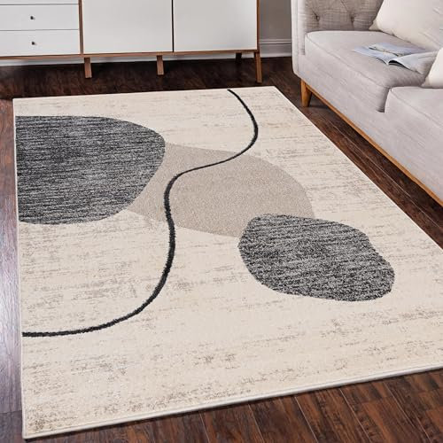 Mazovia Modern Teppich mit geometrischem Muster - Kurzflor - Minimalistisch Design - Weich Teppich für Wohnzimmer - ÖKO-TEX Wohnzimmerteppich - Beige Grau 80 x 150 cm