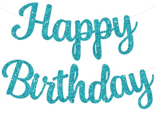 TONIFUL Hellblau Happy Birthday Banner.NO DIY 10Füße, Pre-Strung-Glitter Happy Birthday Zeichen, Happy Birthday Girlande, Happy Birthday Hintergrund, Happy Birthday Dekorationen für Frauen