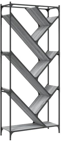 vidaXL Bücherregal, Bücherschrank mit viel Stauraum, Standregal Regal mit verstellbaren Füßen, Büroregal Aktenregal, Grau Sonoma Holzwerkstoff Metall