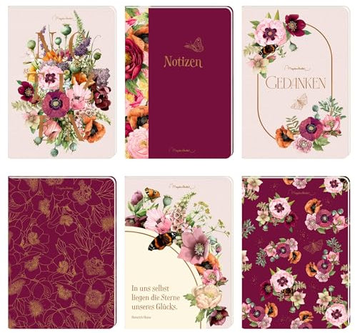 Notizhefte DIN A5: Blütenzauber – Marjolein Bastin: liniert, mit Strukturkarton, in 6 Designs