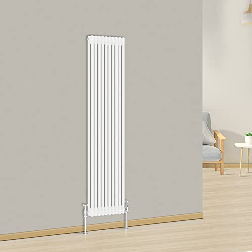 NRG 1800x470mm Traditional Cast Iron Style Radiator Double Column White | Central Heating Bathroom Radiator, Wall Mounted, Column Radiator, Designer Radiator, Mild Steel, for Kitchen, Living Room