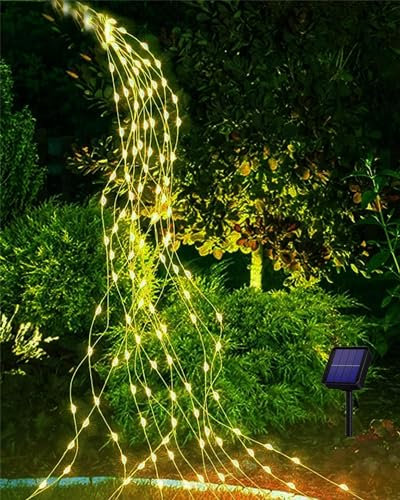 Lecone Solar Lichterkette Aussen 2M 200 LED Lichterschweif, Wasserfall Lichterketteaus Kupferdraht, 8 Modi Solar Lichterbündel, Wasserdicht IP65, für Gießkanne Pflanzen Terrasse Balkon Garten Deko