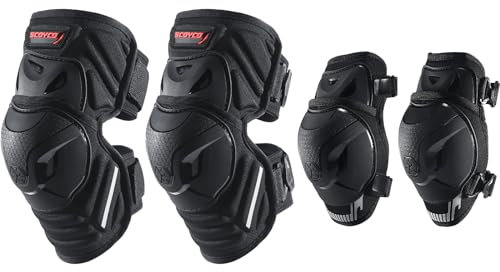 SCOYCO 4pcs Moto Ginocchio Parastinchi Pad Nero Regolabile Ginocchio Pad Protector Armatura per Motocross Racing Mountain Bike