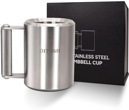 DITOSH 10kg/22lb Heavy Coffee Mug Challenge 304 Edelstahl Hantel Tassen Silber Übergewicht Sport Wassertasse für Fitness Training Arm Streich Prank Geschenk Home Gym Workout Equipment 400ml/13.5oz