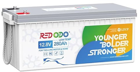 Redodo Batteria LiFePO4 12V 280Ah con protezione a Bassa Temperatura,Batteria Litio con BMS 200A,Max 3584Wh di Energia,Perfetta per Sistemi Solari,Camper, Barche,Accumulo di Energia Domestica