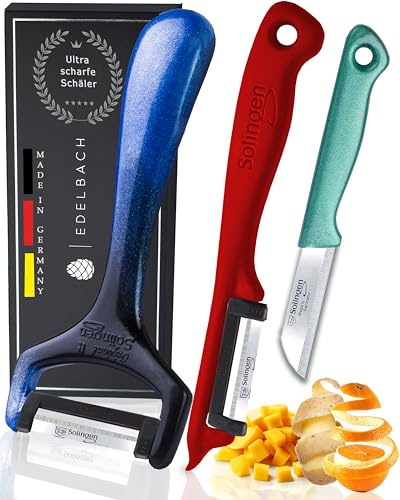 Edelbach Solingen | 3er Sparschäler Kartoffelschäler Messerset | Deutsche extrem scharfe Küchenmesser Set, Schäler, Schälmesser, Gemüsemesser, Solingen Messer, Obstmesser (3er Schäler Set)