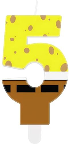 Sponge 5th Birthday Candles,Yellow Sponge Number 5 Candle for Cake, Girls Boys 5th Birthday Decorations,Cartoon Sponge Themed Party Decorations for Girls Boys Birthday Party Decoration Supplies